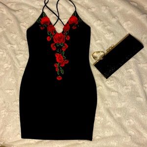 Black embroidered cocktail dress